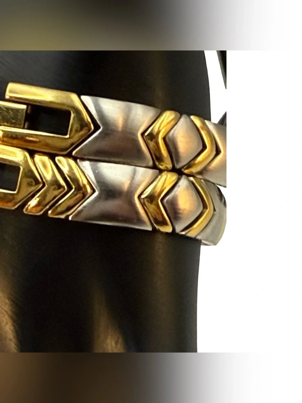 Vintage Alto Watch & Bracelet Set Two Tone Gold Silver Chevron Chain Link